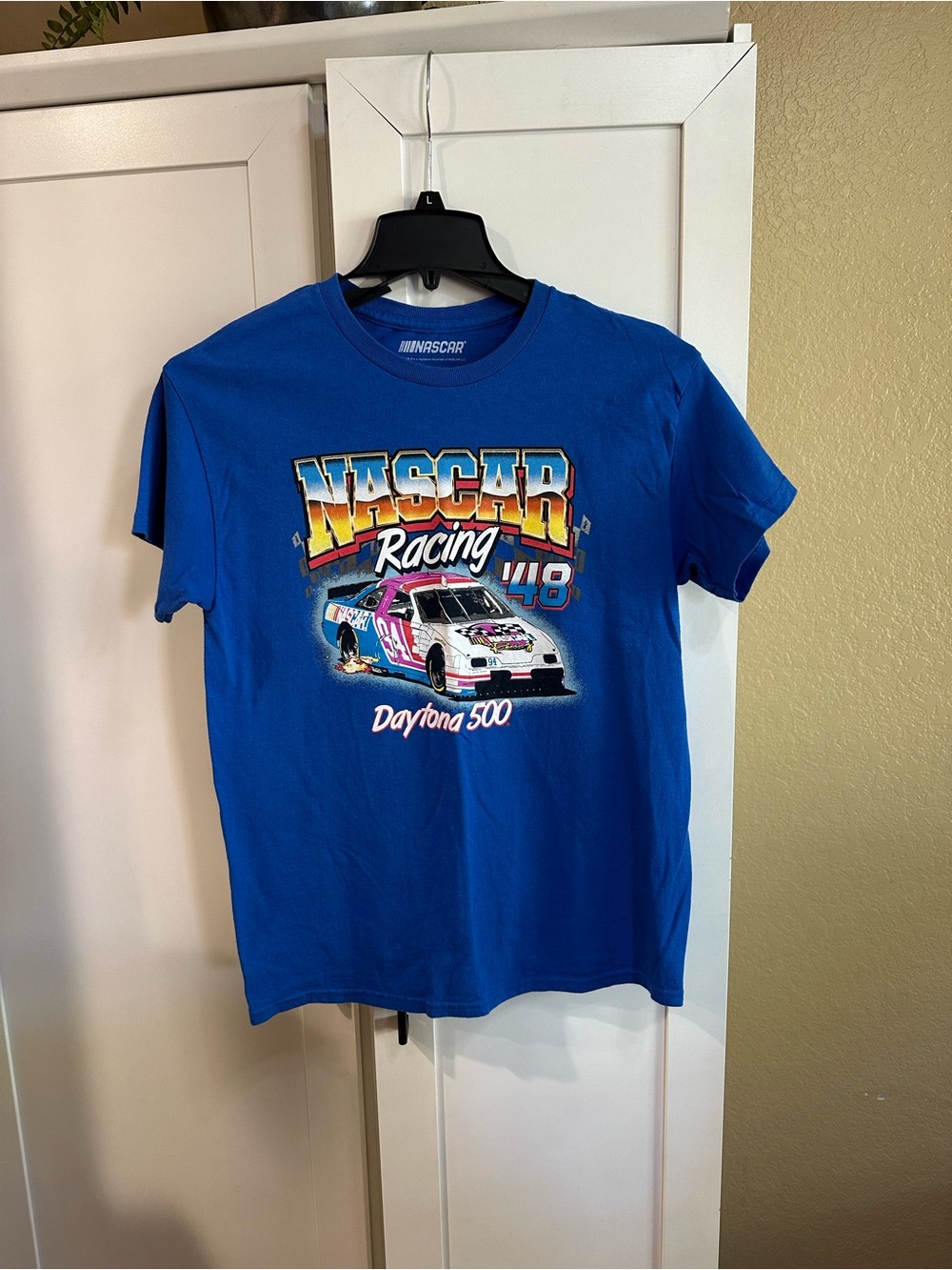 NASCAR Daytona 500 Racing T-Shirt Men's Medium Blue Graphic Car Retro Y2K